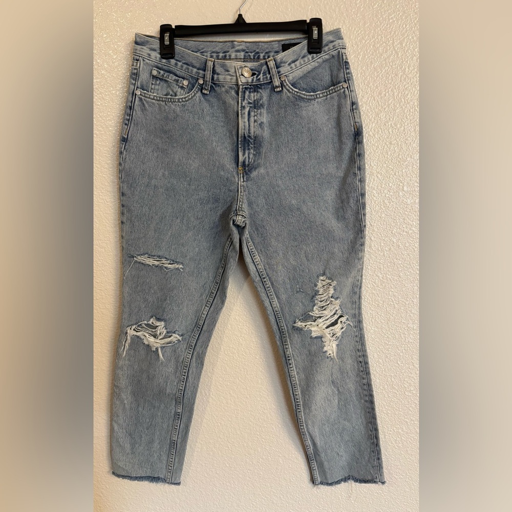 RAG & BONE High Rise Straight Leg  Distressed Denim Jeans